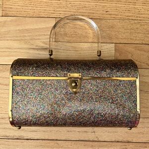 VINTAGE MCM LUCITE CLUTCH HANDBAG BY MAJESTIC / CONFETTI DESIGN